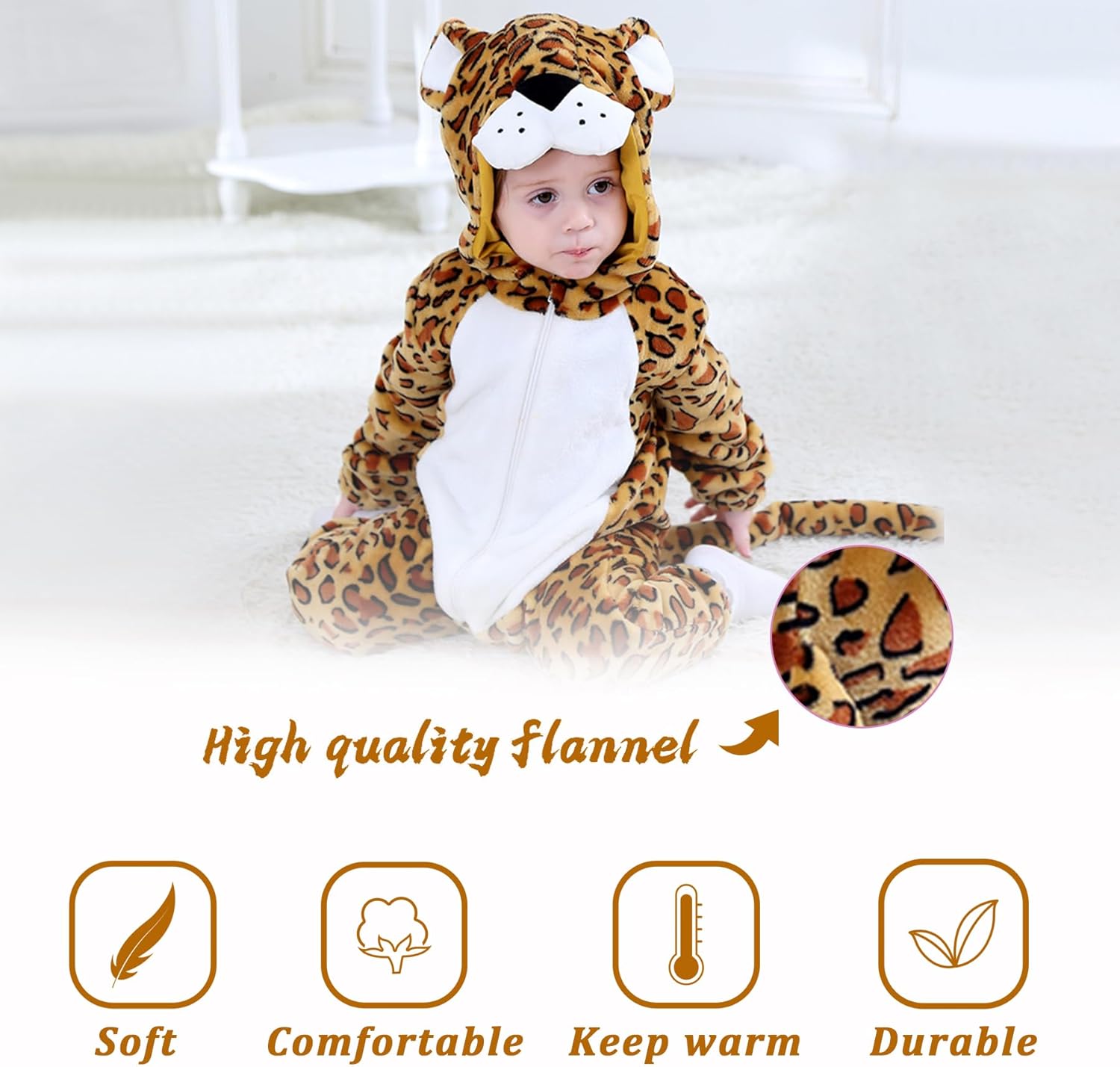 TONWHAR Kids' And Toddlers' Infant Tiger Dinosaur Animal Fancy Dress Costume Outfit Hooded Romper Jumpsuit - Image 3