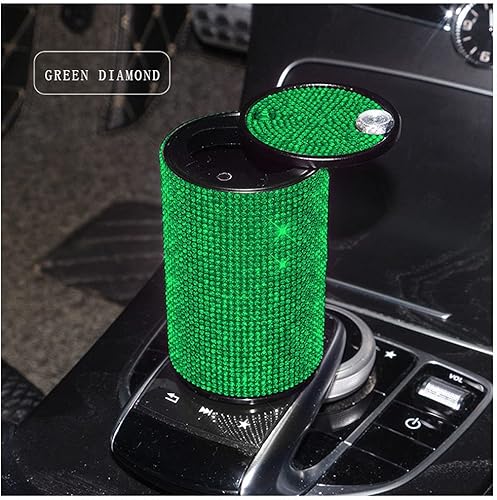 Miniatura 9 de Cenicero de cigarrillos de automóvil con diamantes brillantes portátil con tapa, a prueba de olores, cenicero de automóvil con diamantes de cristal