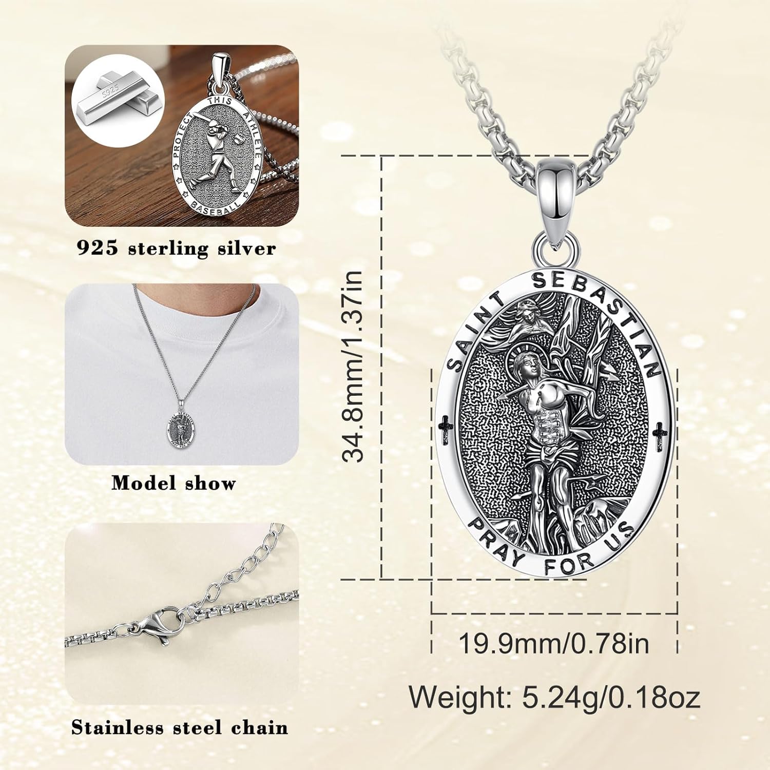 CELESTIA 925 Sterling Silver St. Michael/St. Christopher/St. Benedict/St. Gabriel/Virgin Mary/Jesus/Caravaca/Metatron/Seal of Seven Archangel Medals for Men Women Religious Gifts