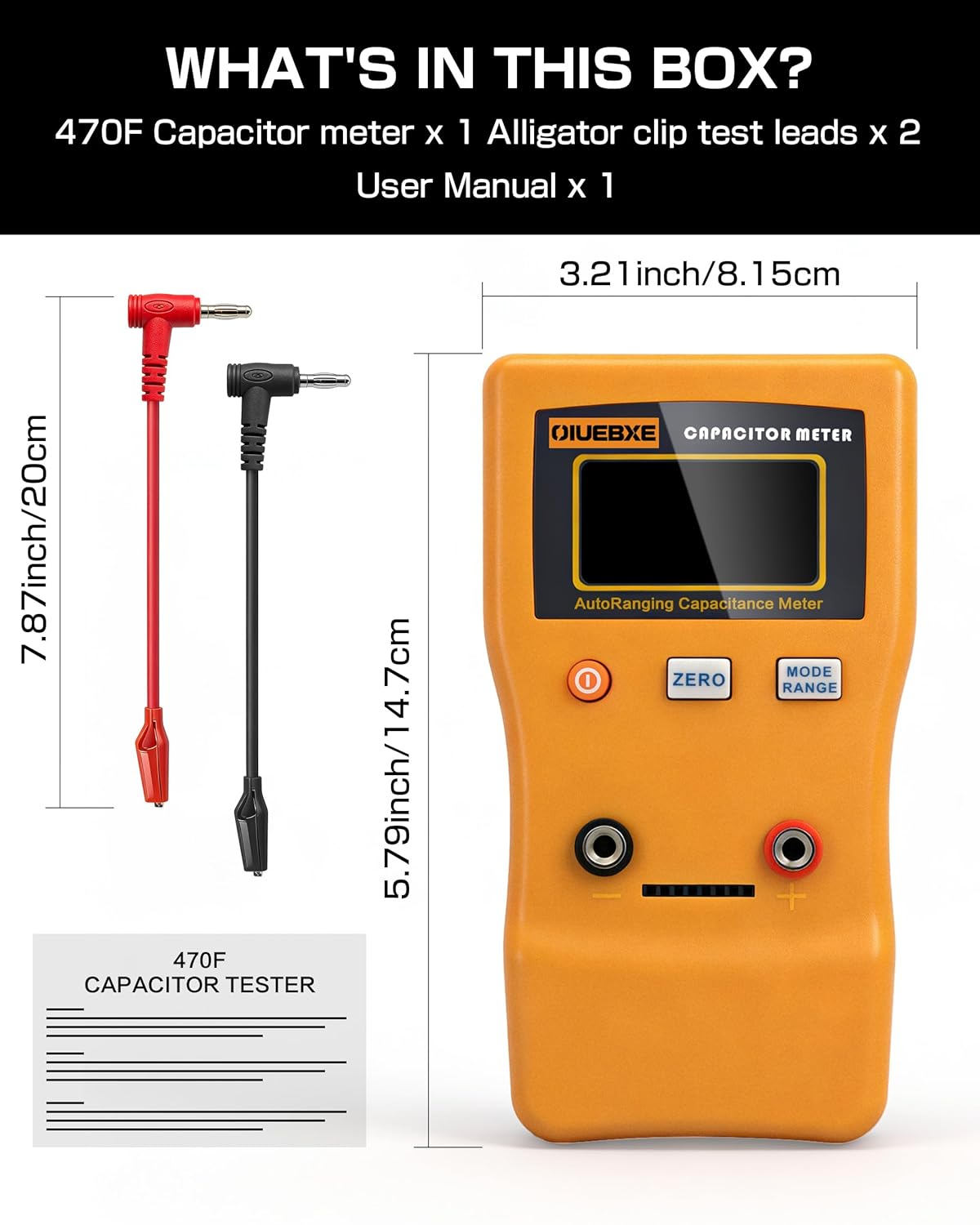 CapMaster 470F Digital Capacitor Tester with ESR Estimation, 0.01pF–470F Capacitance Meter for HVAC & Appliance Repair,±1%–±12% Accuracy, Auto Range