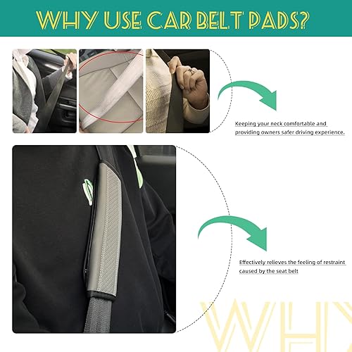 Miniatura 5 de Paquete de 2 fundas para cinturón de seguridad para automóvil, almohadillas de cuero suave para cinturón de seguridad, ayuda a proteger tu cuello y