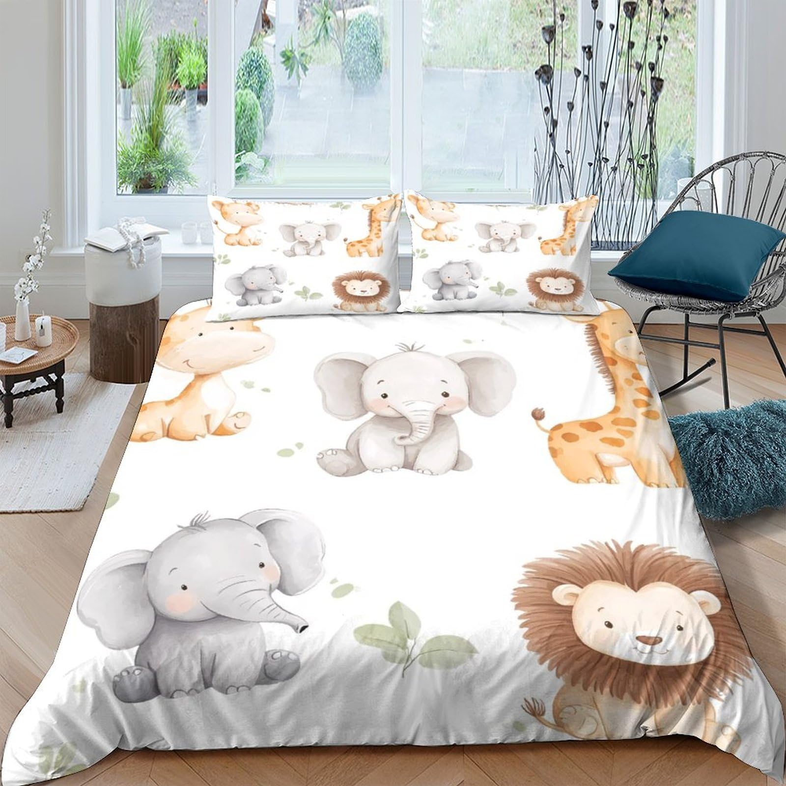 Ctjqhvkz Style-8 3D Printed Cute Safari Animals Fitted Sheet Microfiber Soft Breathable Jungle Lion Elephant Bed Cover For Bedroom Dorm Decor Single（135X200cm）