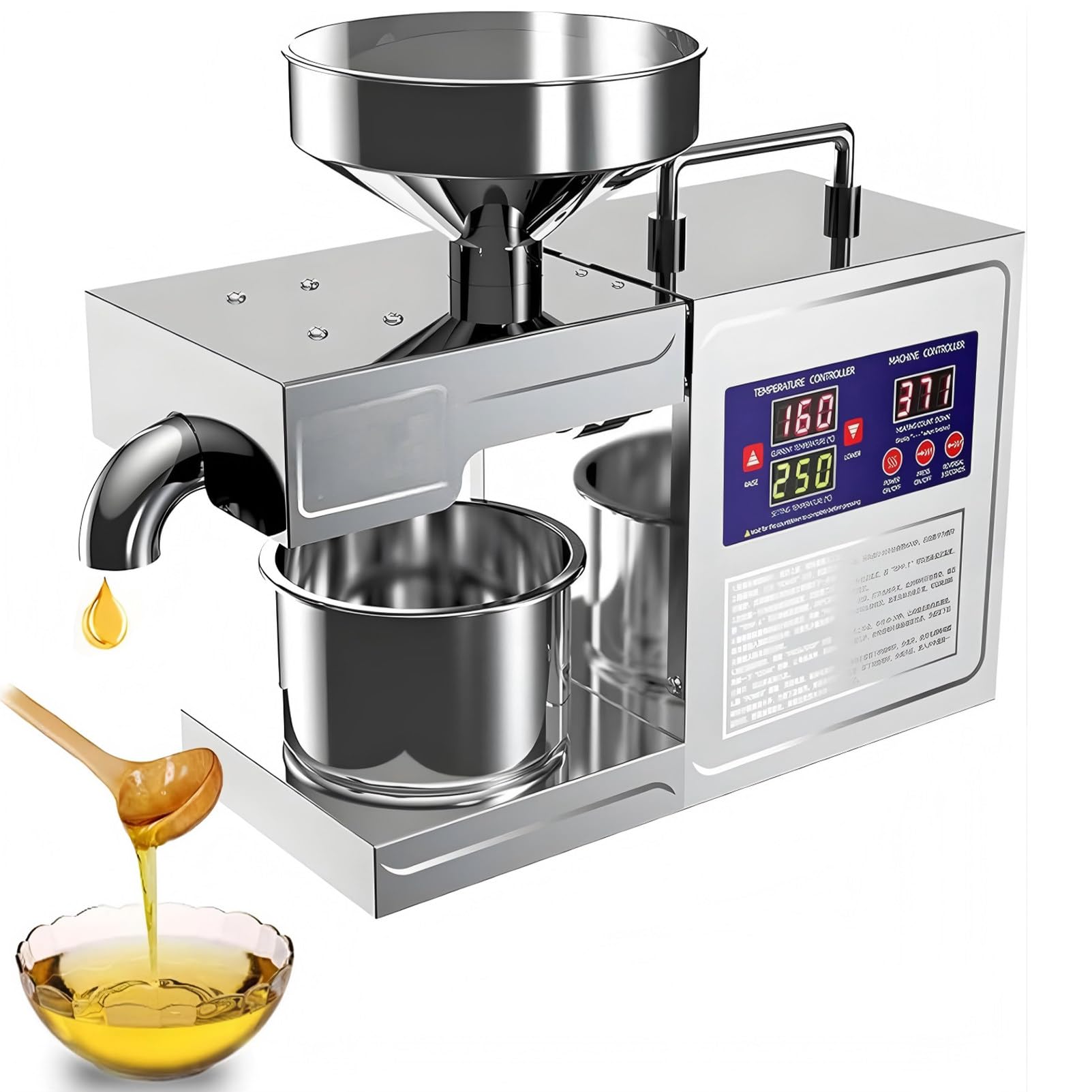 PweKzxt 800W Electric Oil Press, Dual Cold & Hot Pressing Modes, Food Grade Stainless Steel Construction for Healthy, Pure Oil Ext-raction, for Peanuts,Sesame Seeds,Nut,Soybean
