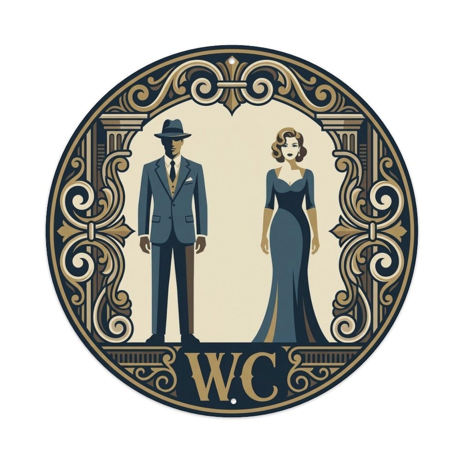 WC Art Deco Restroom Sign Ladies Gents Metal Tin Sign