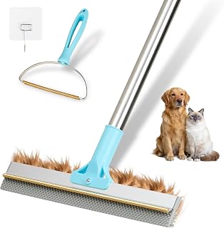 PLITTPETTS Carpet Rake Pet Hair Remover: 54" Adjustable Handle, 2026 Upgraded 2-Pc Reusable Broom for Dog Cat Hair on Rugs, Couch, Furniture