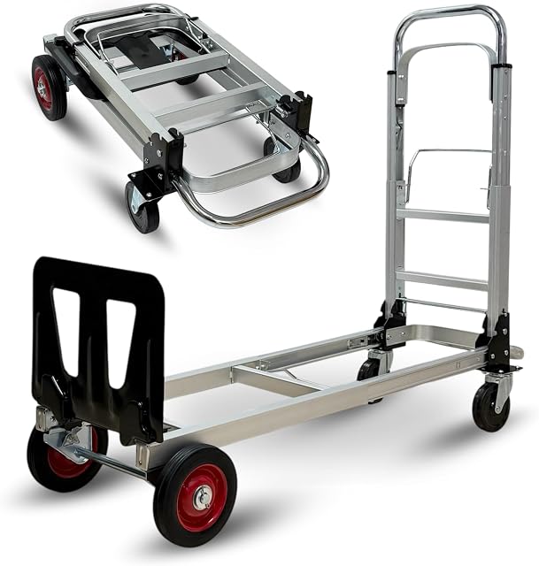 Folding Hand Truck, 400 LBS Capacity, 2-in-1 Convertible Utility Dolly & Platform Cart, Aluminum Alloy & Carbon Steel, 360° Swivel Wheels, Silver