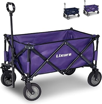 Amazon Lixure キャリーワゴン ストッパー付き アウトドアワゴン 自立収納 コンパクト 96l大容量 耐荷重90kg 足踏み 軽量 折り畳み式ワゴン収納ケース付き カジュアル キャンプ 魚釣り ピクニック お花見 Bbq 運動会 公園 ペットの散歩 ーパープル Lixure キャリーカート