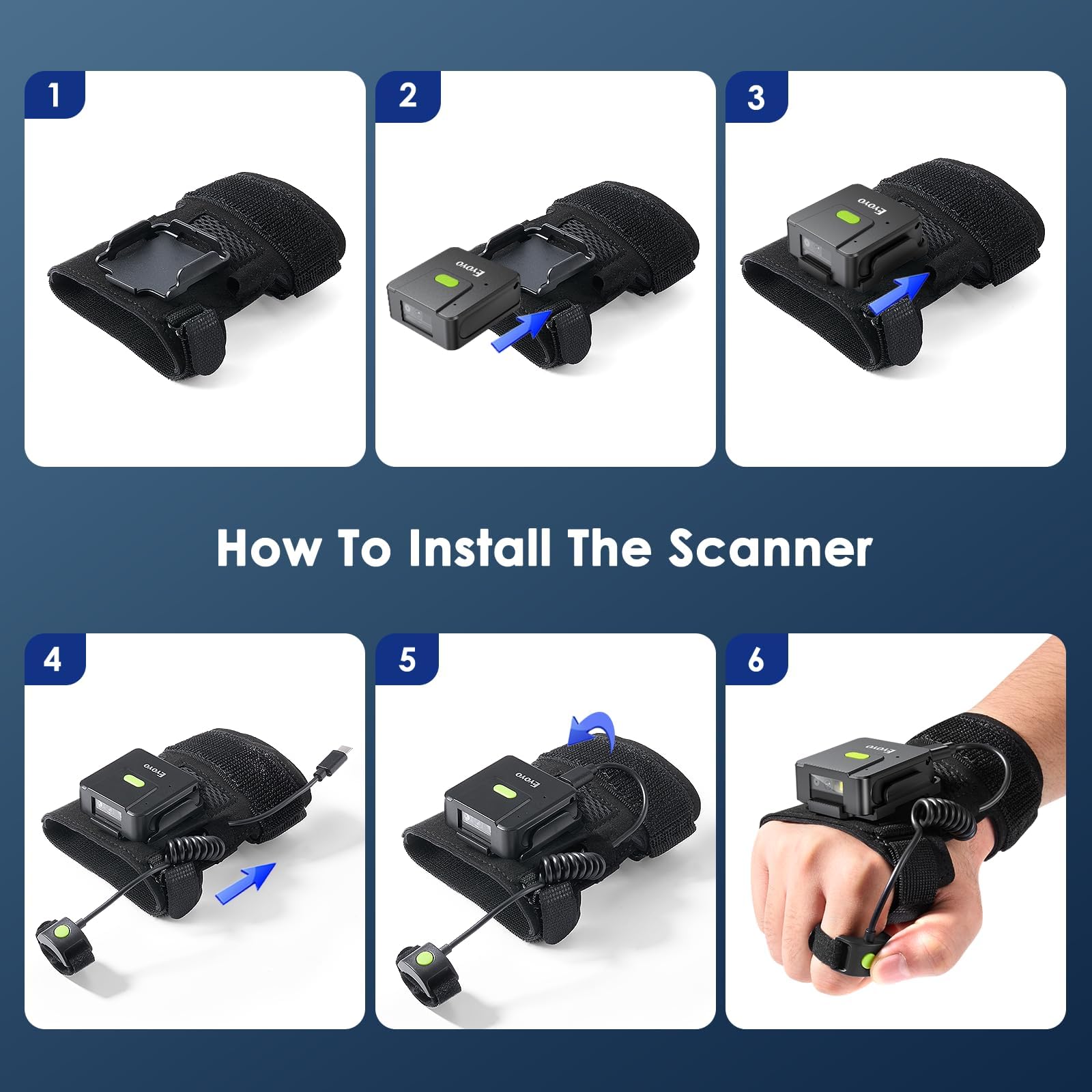 Eyoyo Scanner di codici a barre indossabili 2D: scansione rapida con grande portata, guanto destro e sinistro, anello portatile Bluetooth 1D QR Code Scanner compatibile con iPhone iPad Android Phone