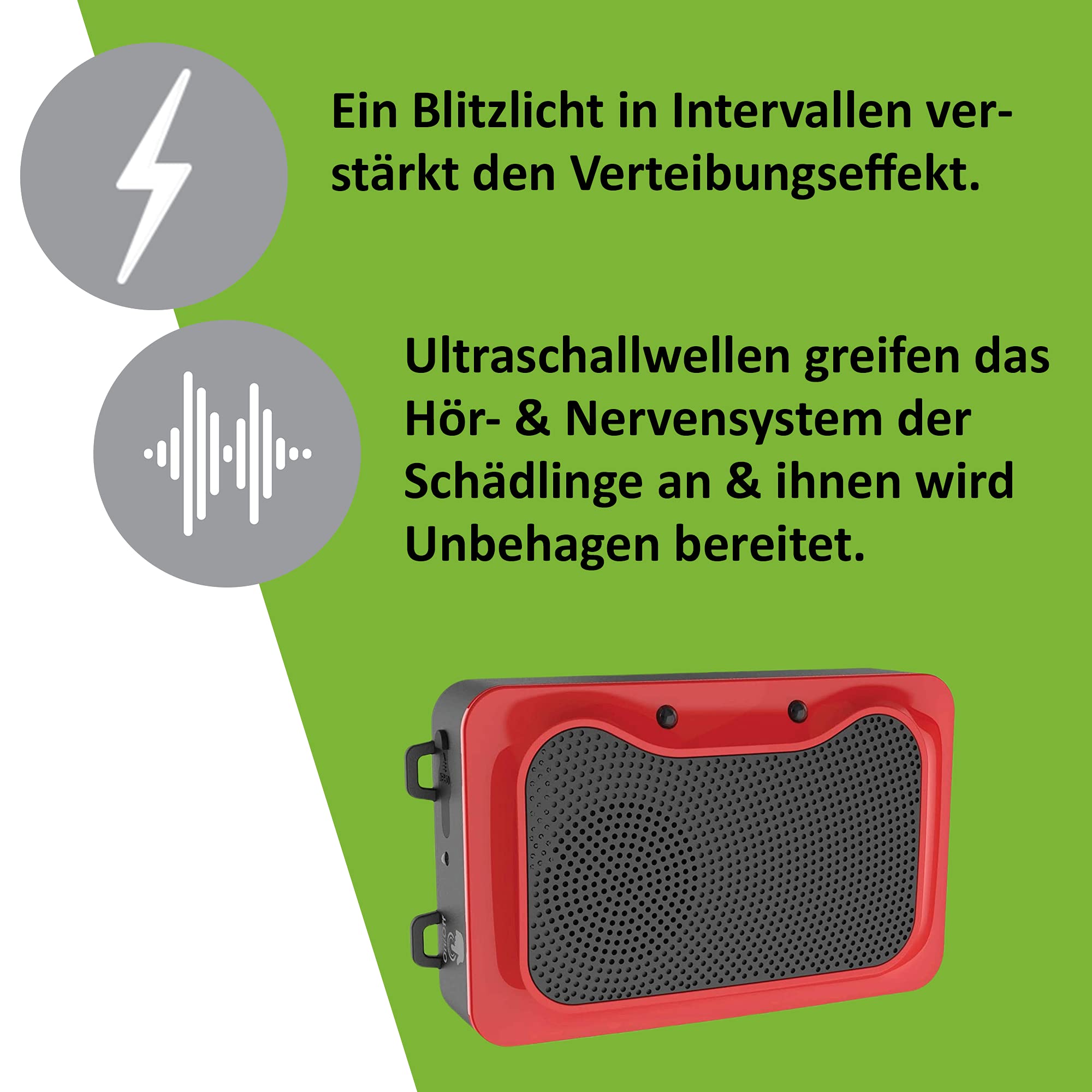 ISOTRONIC Bateryjny odstraszacz kun, myszy i szczurów – Ultradźwięki i światło LED – Do samochodu, domu, garażu i na strych – Ochrona przed popielicami (2 sztuki)