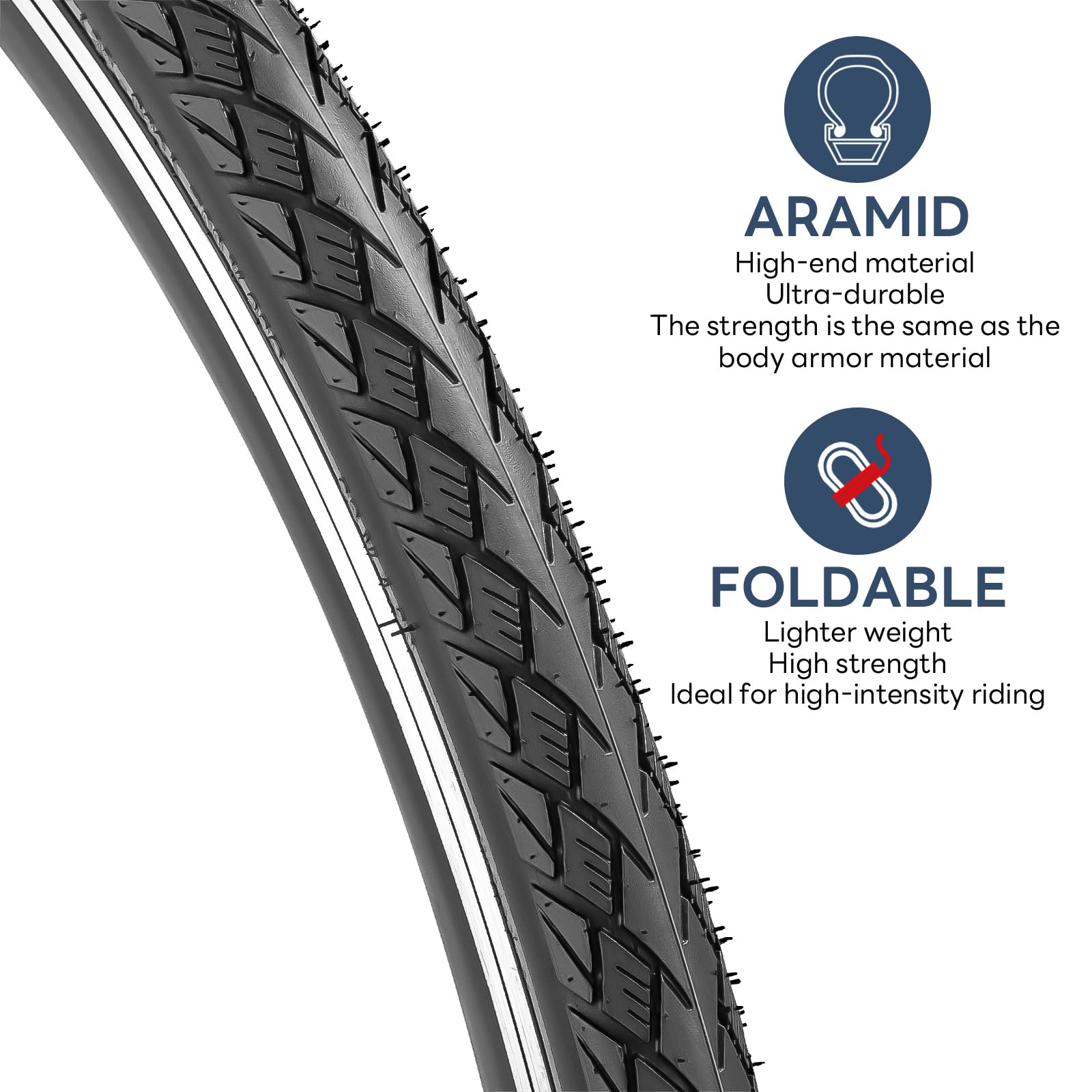 YunSCM 2 pneumatici per bicicletta in nylon 60TPI antiforatura, 26 pollici, 26 x 1,75, rivestimento 47-559, compatibili con città/strada, 26 x 1,75, pneumatici pieghevoli con strisce riflettenti