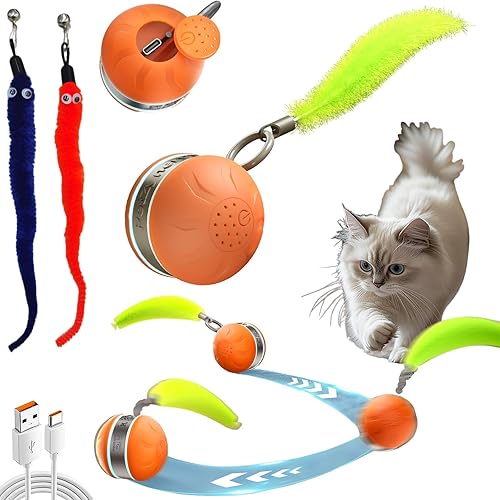 Pelota de juguete interactiva para gatos, juguetes interactivos automáticos para gatos de interior con 3 colas de canto de pájaros, 3 modos,