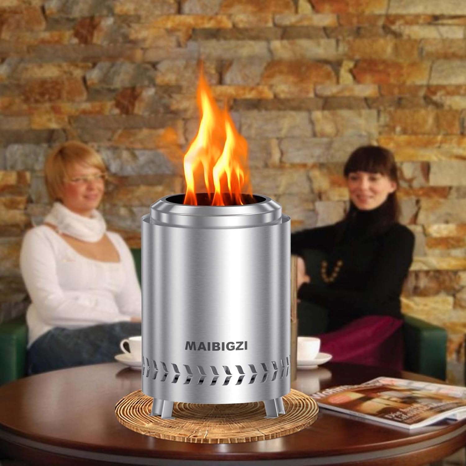 Tabletop Fire Pit,Portable Mini Table Top Firepit for Patio and Outdoor Camping,Removable Ashtray,Fuelled by Pellets Or Wood,Stainless Steel,with Travel Bag, 7"X7"X8.86,Silver