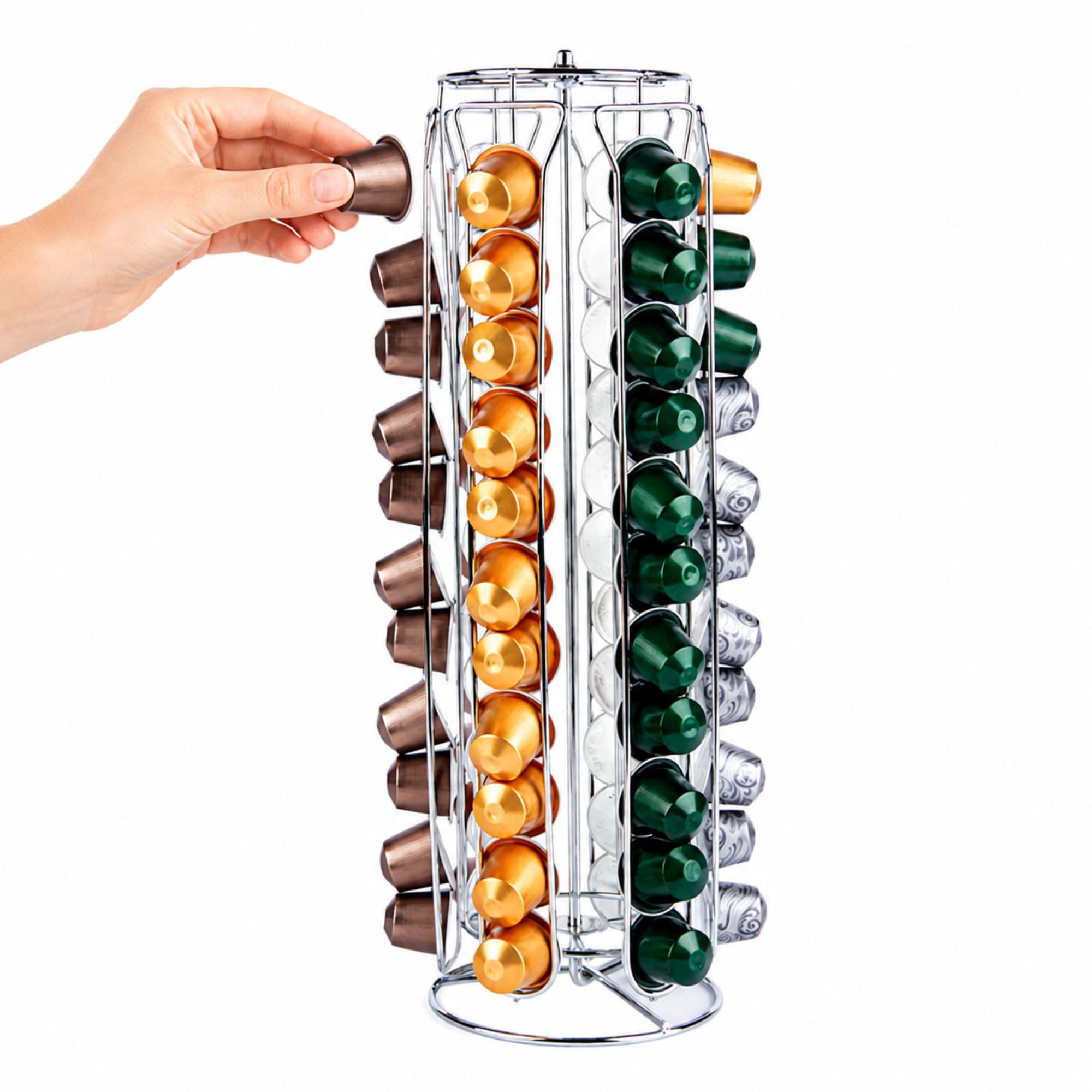 Restpresso - Porta capsule da caffè da 13 x 40 cm, 1 resistente carosello per cialde - contiene 60 capsule Nespresso, girevole a 360 gradi, organizer per capsule espresso in ferro, cialde non incluse