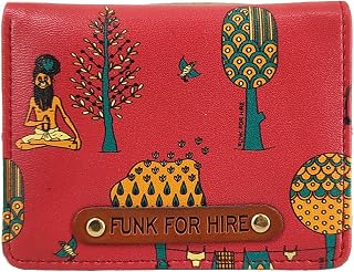 Funk For Hire Vegan Leather Slim Minimalist Wallet with 6 Card Slots, Zippered Coin Pouch & Cash Compartment – Printed Bif... Price In India
