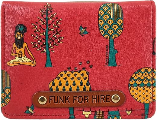 Funk For Hire Vegan Leather Slim Minimalist Wallet with 6 Card Slots, Zippered Coin Pouch &amp; Cash Compartment – Printed Bif...