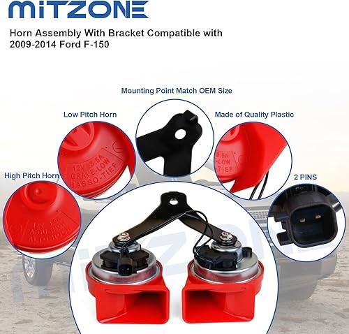 Miniatura 5 de MITZONE Conjunto de bocina F150 con soporte de repuesto para Ford F-150 2015-2022 Expedición 2018-2022 Reemplazar FL3Z-13832-C