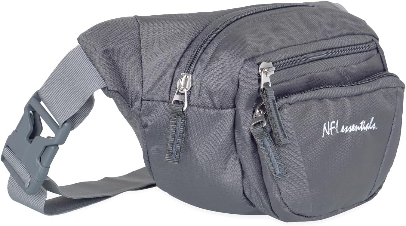NFI essentialsWaist Bag Travel Handy Hiking Zip Camera Pouch Money Phone Belt Sport Bag Bum Multipurpose Belt Bag for Men and Women Polyester Waist Pack Fanny Pack Mobile (Grey)