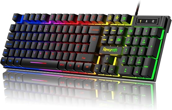 Gaming Keyboard UK Layout, RGB Backlit Wired Computer Keyboard, Quite Mechanical Feel, USB Plug & Play for PC, Mac, PS4, Xbox