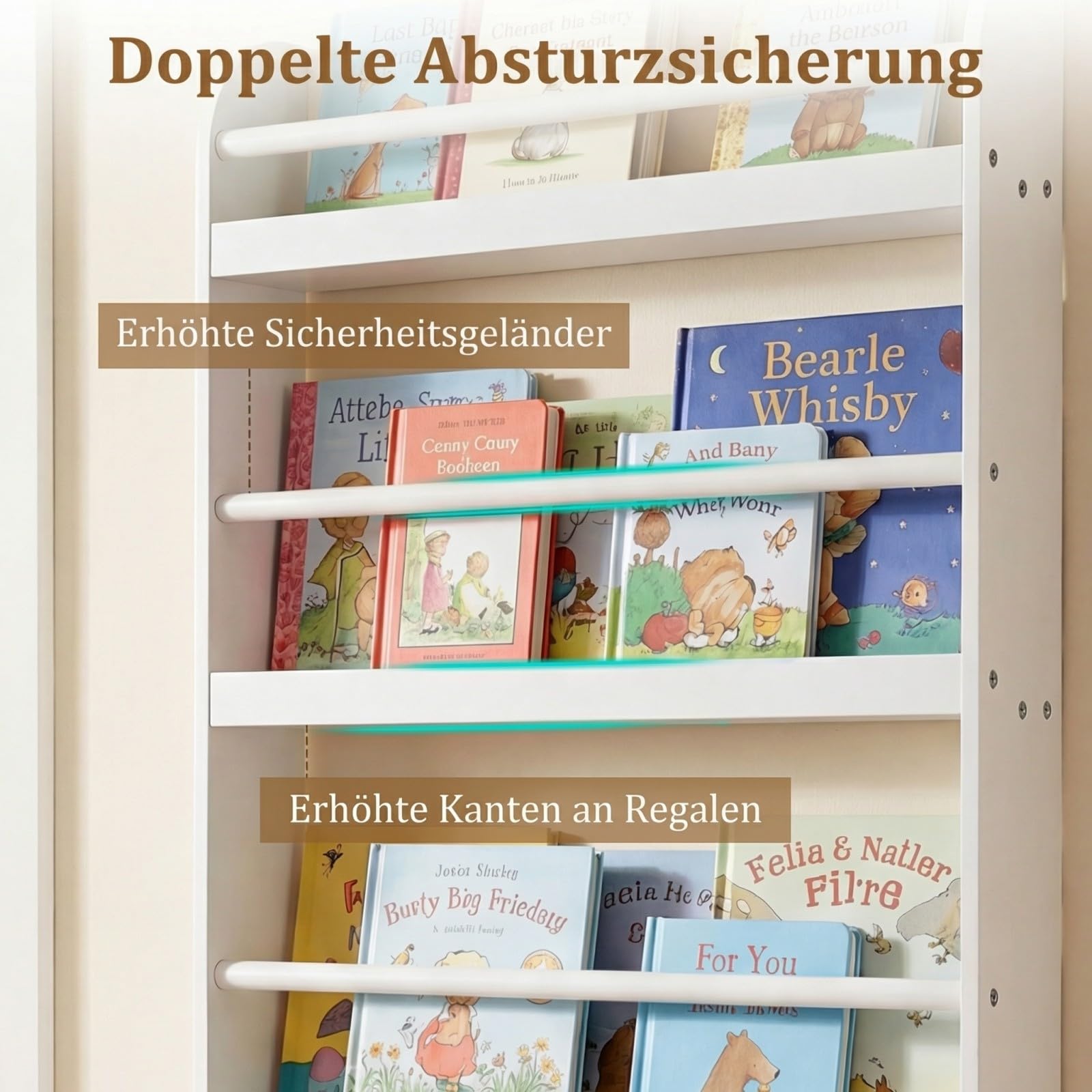 COSTWAY Bücherregal für Kinder, Kinderregal mit 4 Ablagen, Wandregal aus Holz für Spielzeug & Bücher, schmales Montessori Aufbewahrungsregal für Kinderzimmer, Leseecke, 56 x 12 x 107 cm (Weiß)