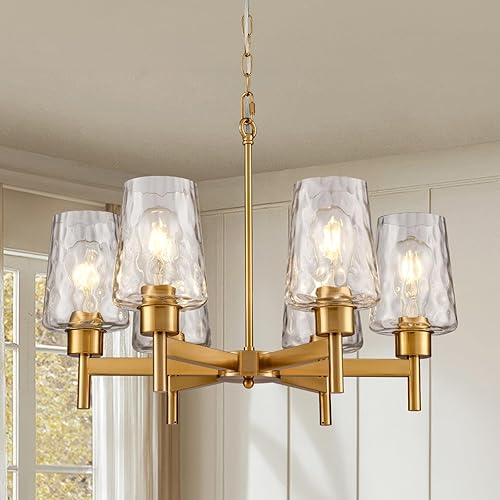 6-Light Gold Chandelier for Dining Room Farmhouse Chandeliers with Water