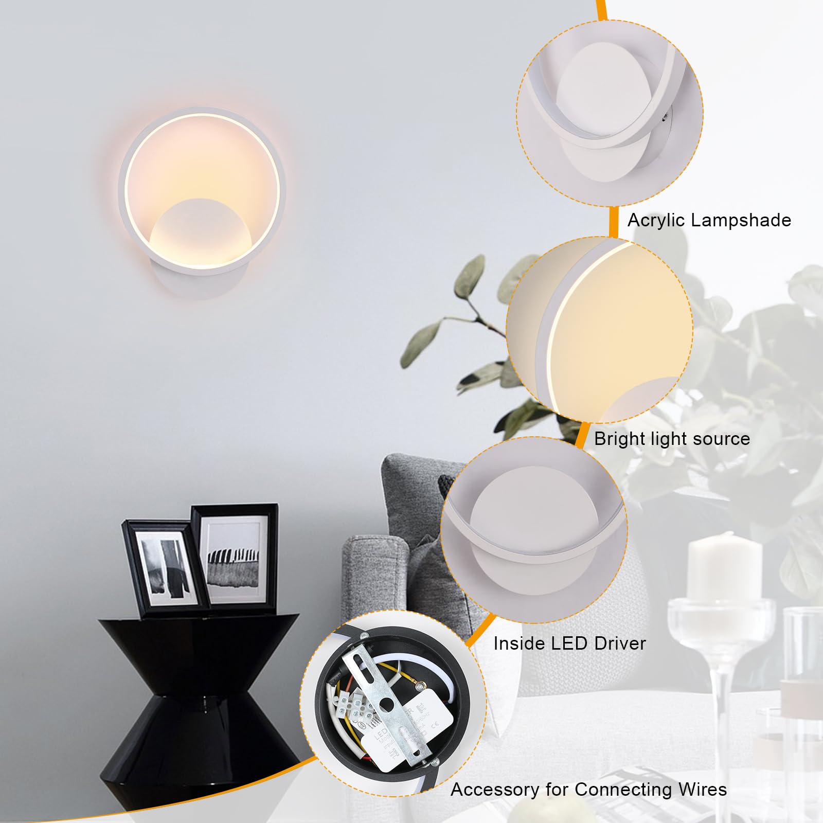 Riserva 12W apliques de pared modernos,apliques pared dormitorio Accesorios de iluminación para la sala de estar Dormitorio Baño Cocina Comedor, Blanco cálido