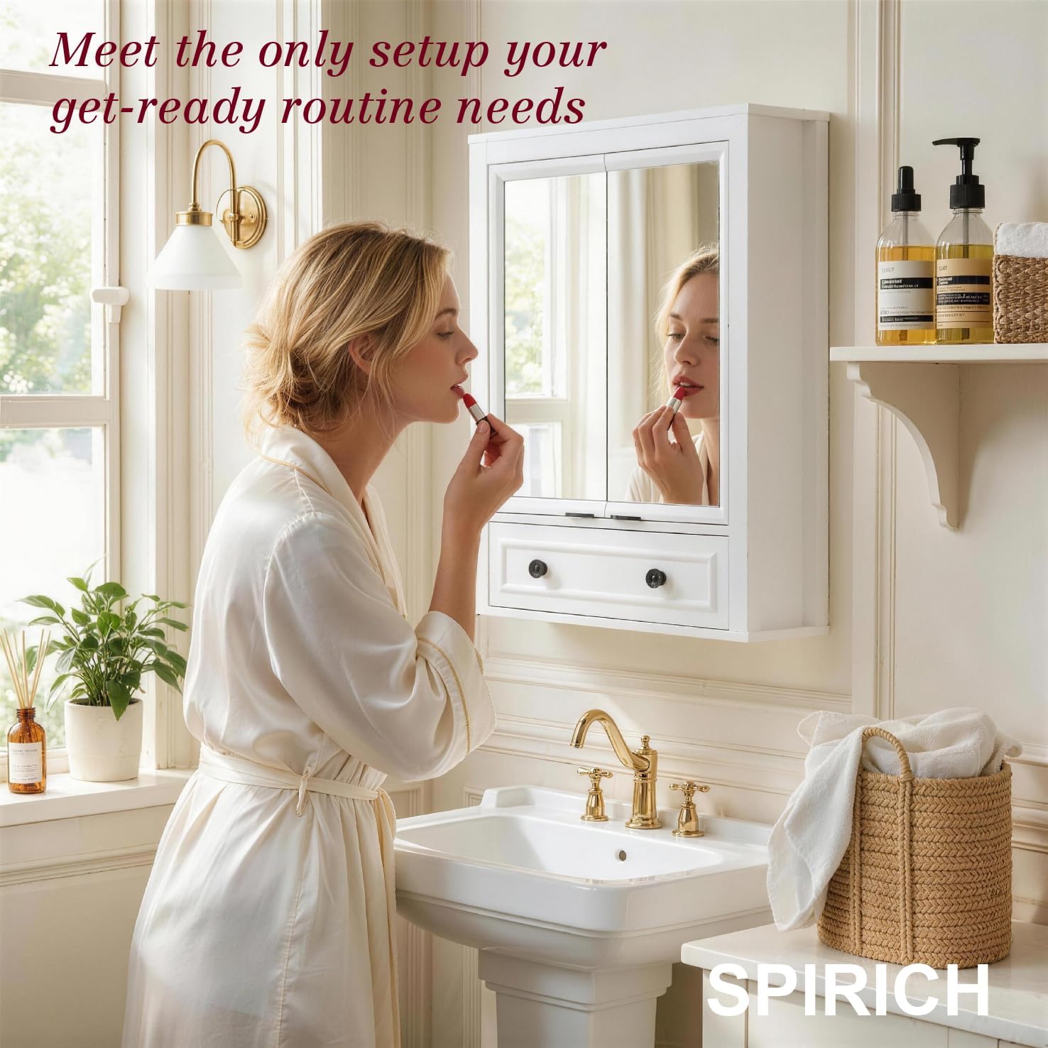 Spirich Bathroom Medicine Cabinet with Mirror and Tilt-Out Storage, White