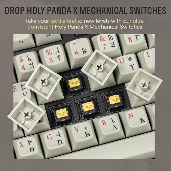 DROP + The Lord of the RingsTM Dwarvish TKL Mechanical Keyboard - MT3 Profile Keycaps with Accent Keys - Holy Panda X Tactile Switches - PBT Dye-Sub Keycaps - LED Backlight - Dark Gray