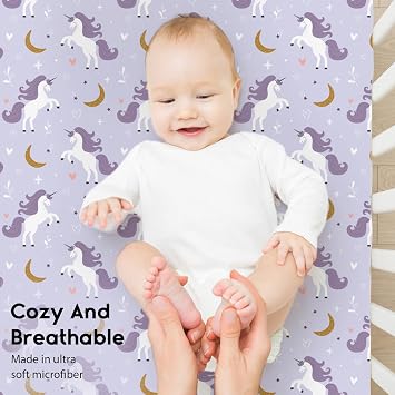 Yoofoss 2-Pack Baby Crib Sheets for Boys Girls 52x28 (Purple+Unicorn)