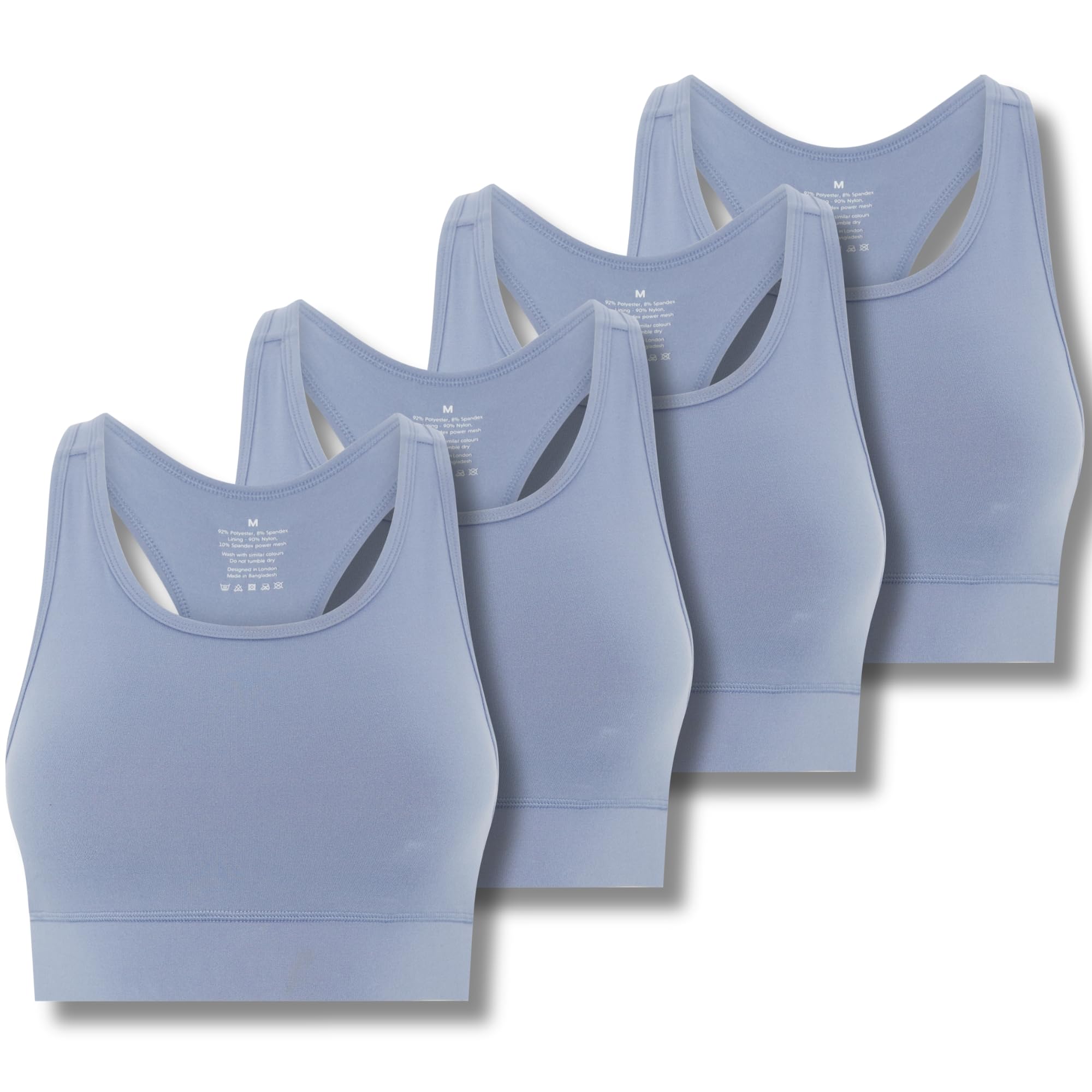 Fm London Women's Blue 4Pk Racerback Sports Bra (Uk, Alpha, Xs, S, Regular, Regular, )