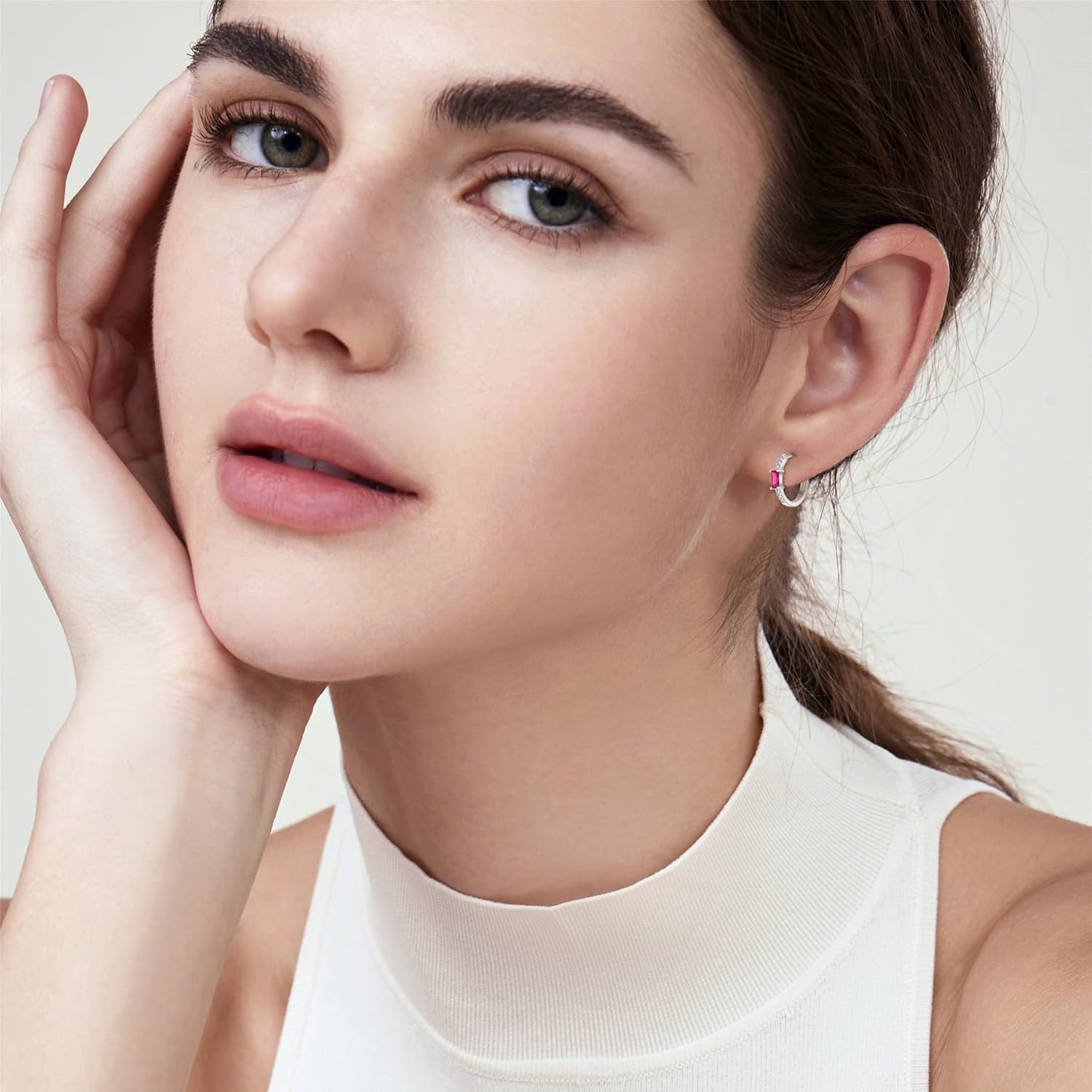 Huggie Hoop Earrings for Women 925 Sterling Silver Baguette Hoop Earrings Birthstone Jewelry Gifts for Her - Image 2