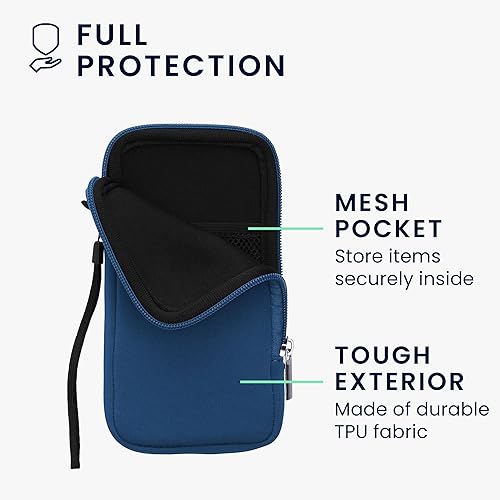 Miniatura 3 de kwmobile Bolsa de neopreno para teléfono tamaño XL - 6.76.8 pulgadas - Funda universal para celular con cremallera, correa para la muñeca - Azul