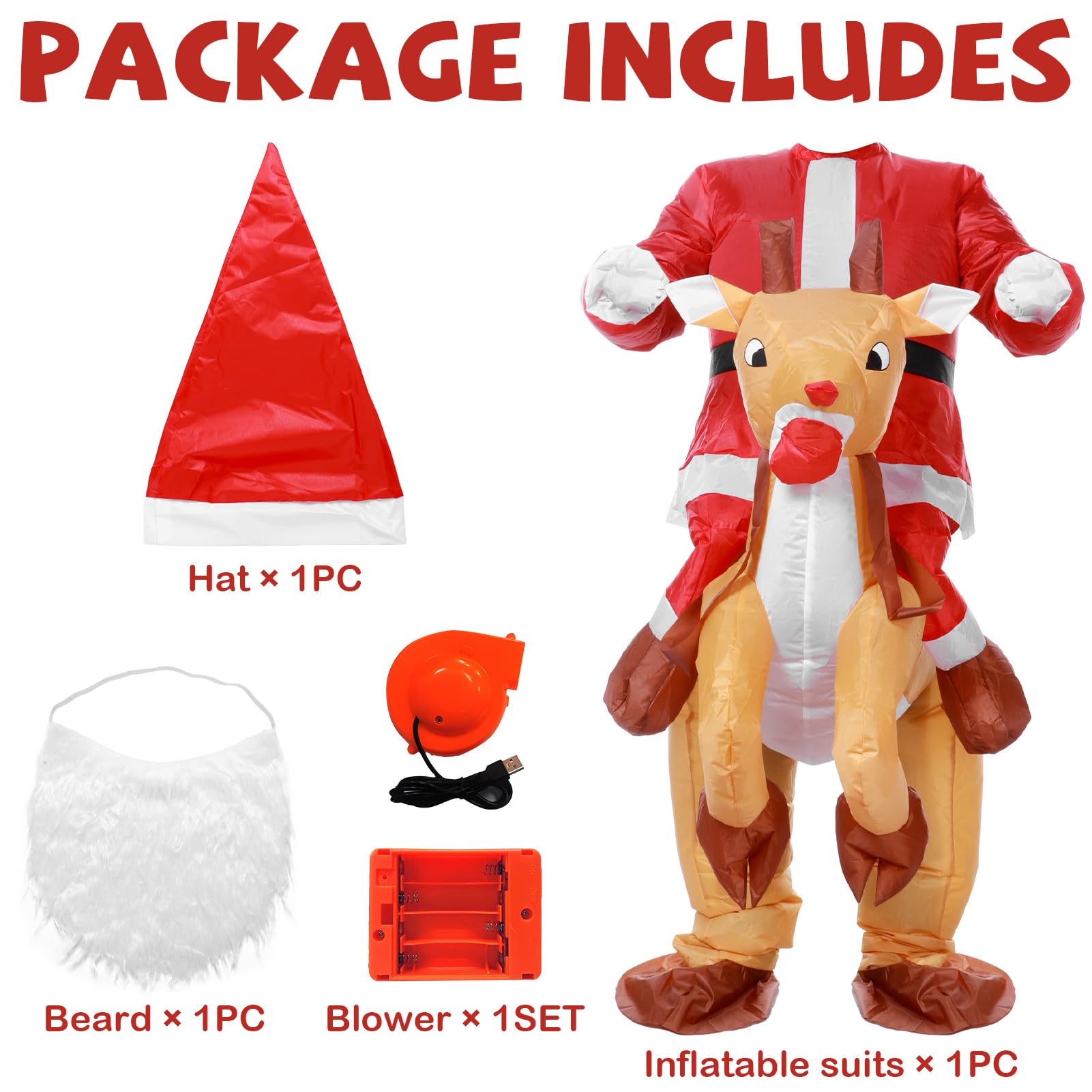 Joyesplay Christmas Inflatable Costumes Santa Claus Outfit Blow up Christmas Snowman Reindeer Costume Fancy Dress for Ault Unisex One Size(Red 1) - Image 2