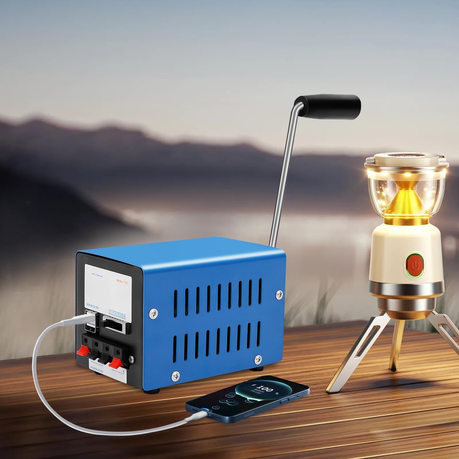 Batterie externe à manivelle, mini générateur, convient pour le camping et la randonnée