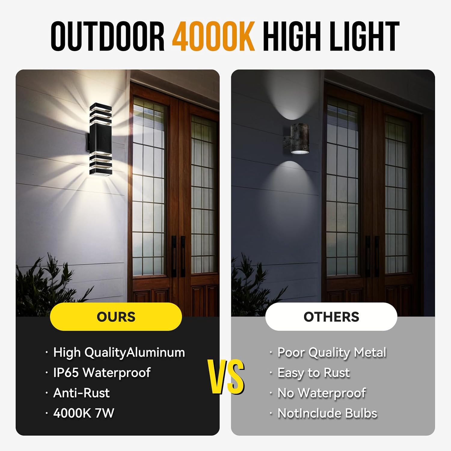 Outdoor Wall Light Fixtures, Modern Up and Down LED Exterior Lighting Fixtures 4000K, IP65 Waterproof Black Wall Sconce Porch Lights Outdoor with 2 GU10 Bulbs for House, Porch, Patio, Garden