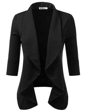 DOUBLJU Lightweight Thin 3 4 Sleeve Open Front Blazer Business Casual Deconstructed Jackets for Womens Clothes with Plus