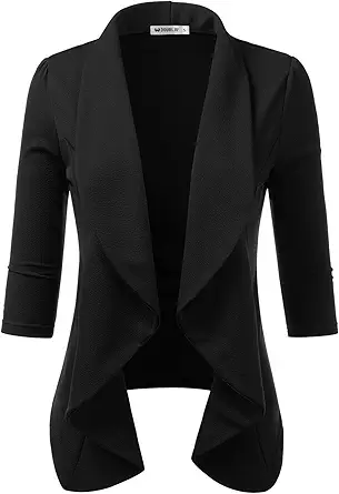 DOUBLJU Womens Lightweight Thin 3/4 Sleeve Open Front Blazer Jacket With Plus Size