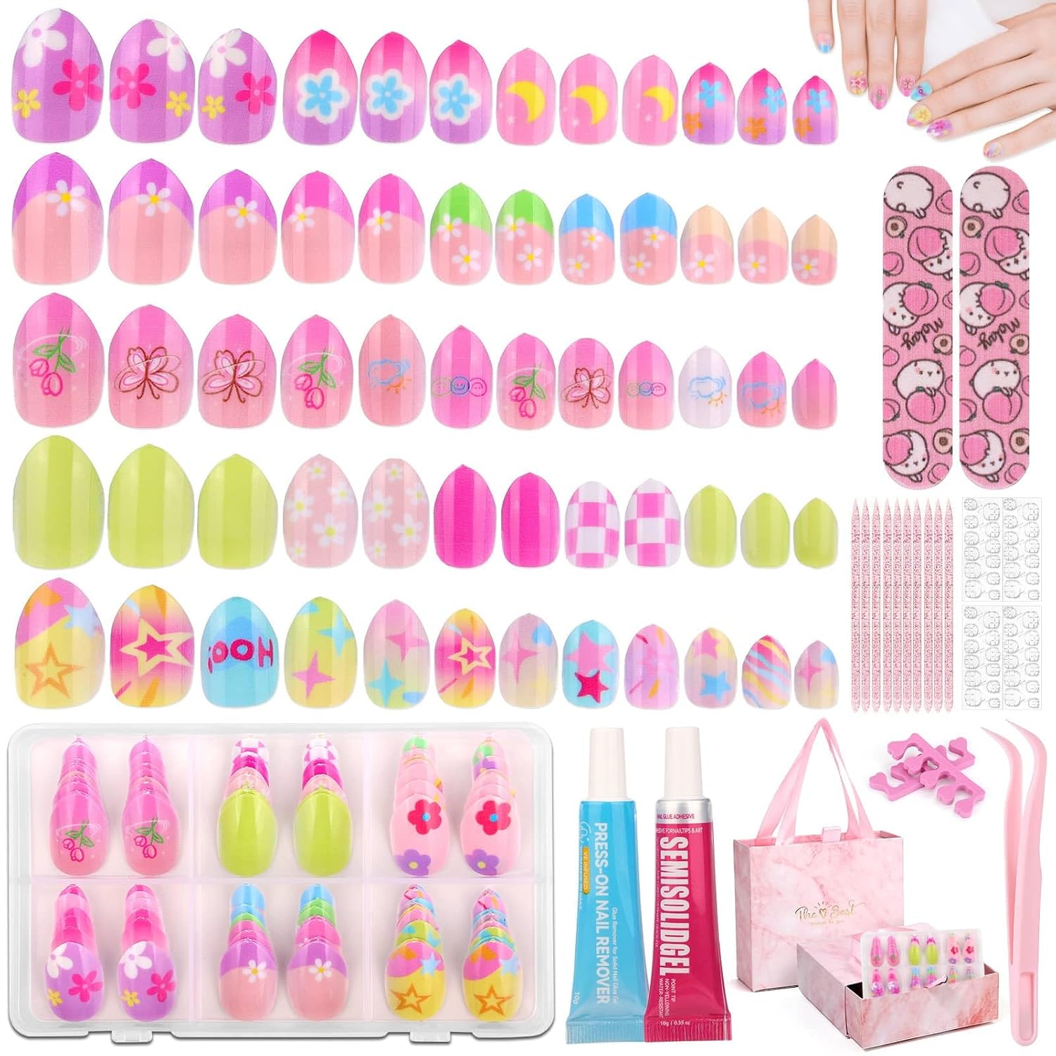 144 Pcs Press on Nails for Kids 10-12, Fake Nails for Girls with Glue & Sticky Tabs, Short Kids Glue on Nails with Cute Designs, Nails Art Gift Set for Girls, Teens & Women