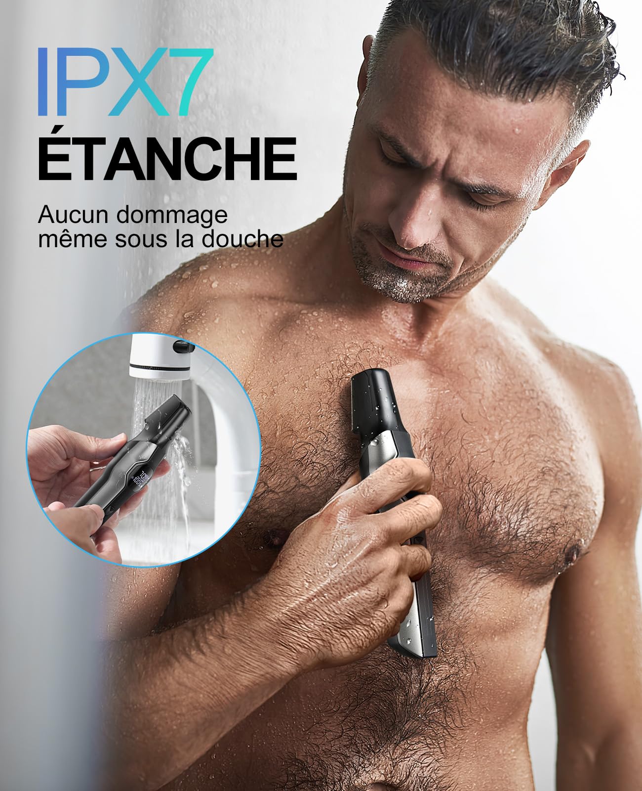 kensen Tondeuse Corps Homme 4-en-1 6000/7000 tr/min Tondeuse Moustache Homme 210 Mins d'Autonomie Tondeuse Barbe、Cheveux、Nez IPX7 Étanche Rasoir Intime USB-C Écran LED Pour De La Tête Aux Pieds