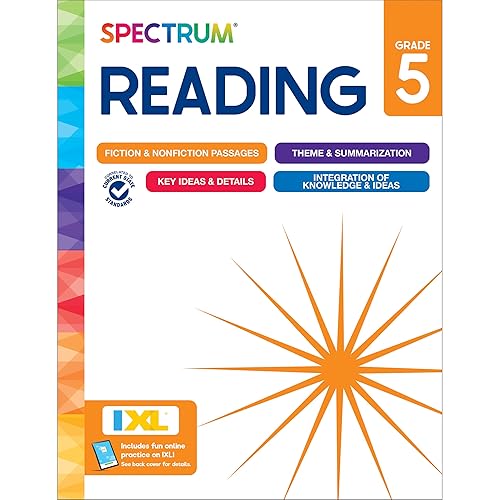 Spectrum Reading 5th Grade Workbooks, Activity Book Covering Nonfiction and Fiction Passages, Theme, Summarization, and more, Classroom or Homeschool Curriculum