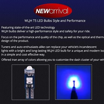 WLJH Super Bright Blue Canbus T5 Dash Light Bulbs Car Instrument Cluster Panel Gauge Warning High Beam Indicator Led 73 74 286 2721 Bulb with PC74 Twist Lock Sockets,Pack of 10
