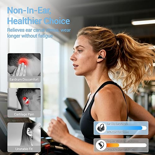 Miniatura 7 de Auriculares con clip de oreja abierta, inalámbrico, Bluetooth 6.0, estuche de carga de auriculares inalámbricos con clip de 80 horas de