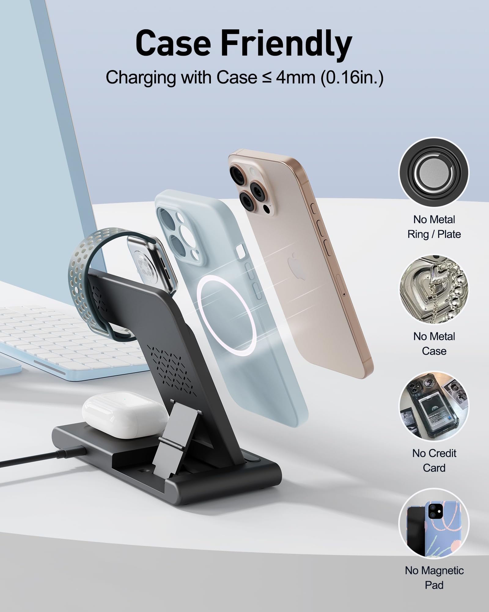 2025 Traveling Portable Wireless Fast Charger for Apple & Android Charging Station, 3 in 1 Charging for iPhone 16 15 14 13 12, Apple Watch Series & Air pods 4 3 2 Pro, Samsung Galaxy-Gifts for Family
