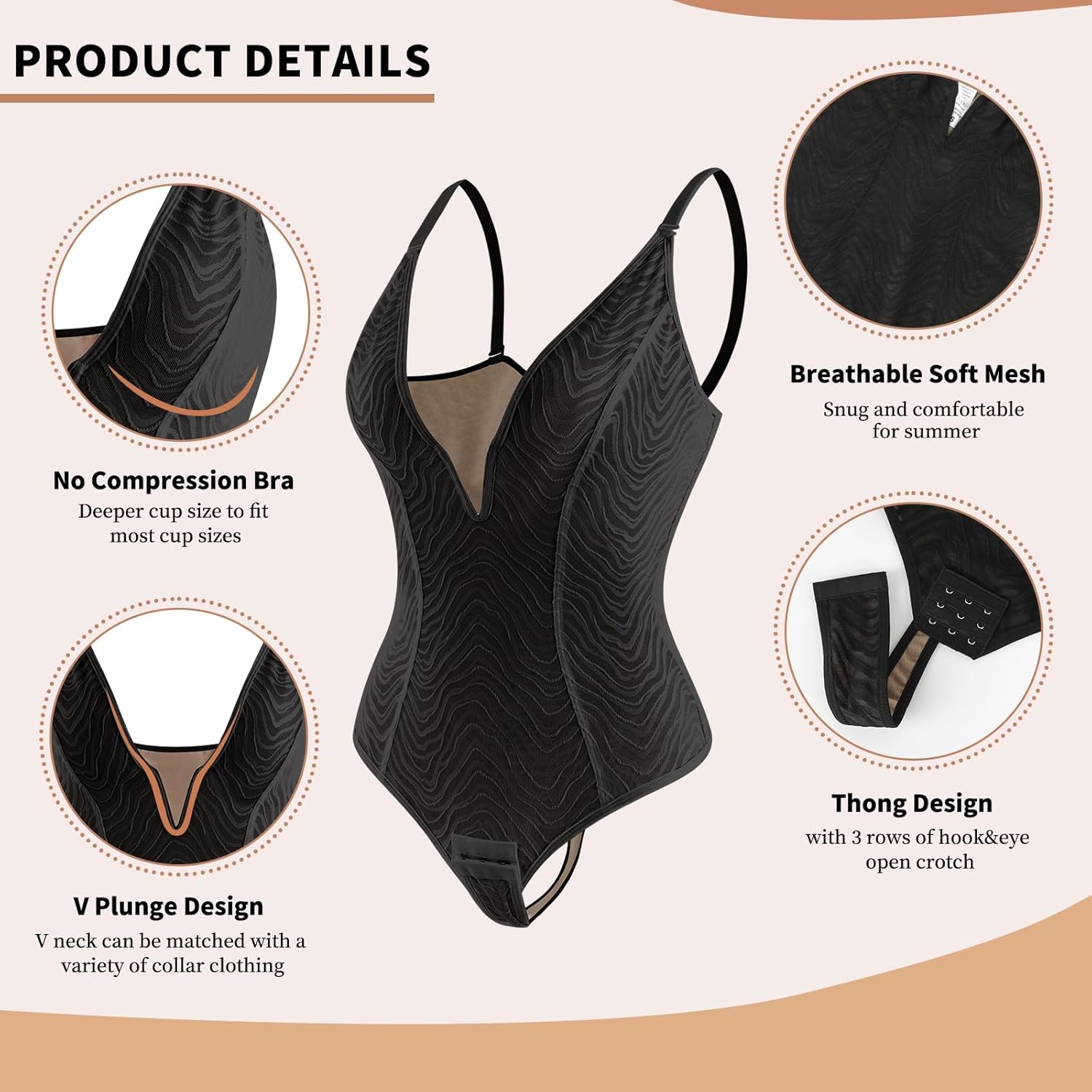 JOYSHAPER Lace Shapewear Bodysuits Deep V Lace Corset Tops Thong Bodysuits Tummy Control Body Shaper - Image 3