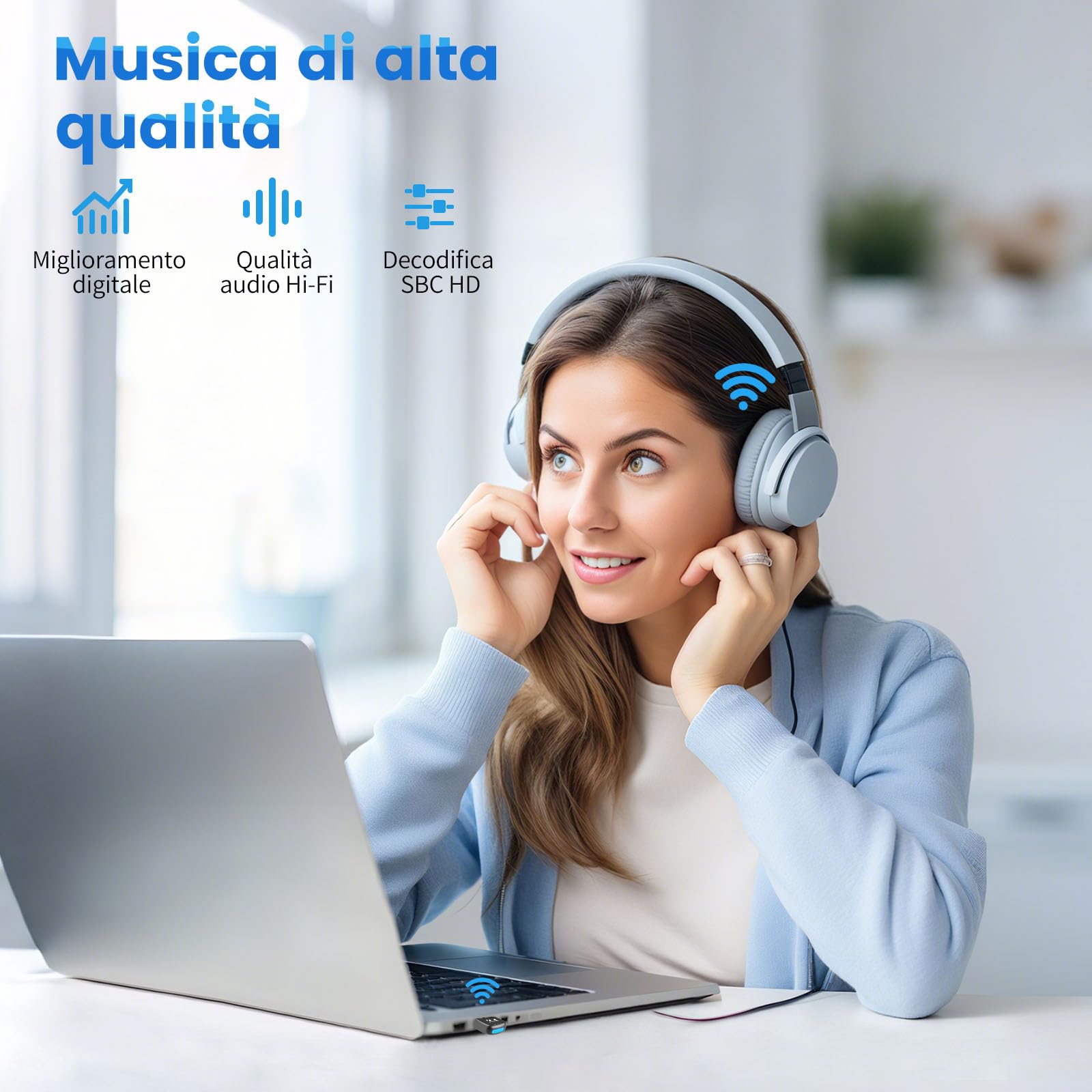 Adattatore Bluetooth 5.4 USB per PC, ricevitore Bluetooth Dongle a bassa latenza, Plug & Play, compatibile con Windows 7/8.1/10/11, computer desktop e laptop, mouse, tastiera, cuffie