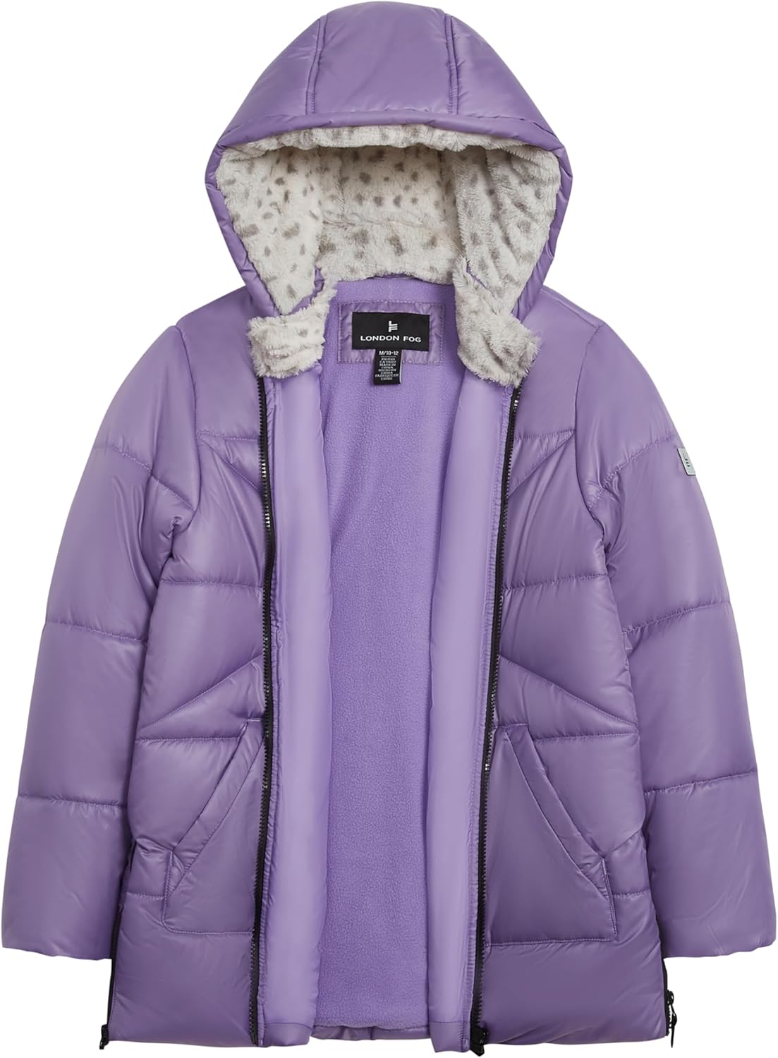 LONDON FOG girls Heavyweight Puffer Jacket With Faux Fur Hood and Matching Beanie - Image 2