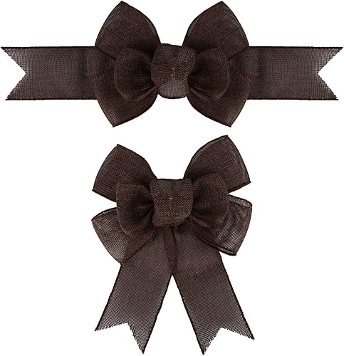 Miniatura 59 de 2 lazos de arpillera de Navidad, hechos a mano, prefabricados para coronas, adornos decorativos grandes de Navidad, decoración de árbol, lazos