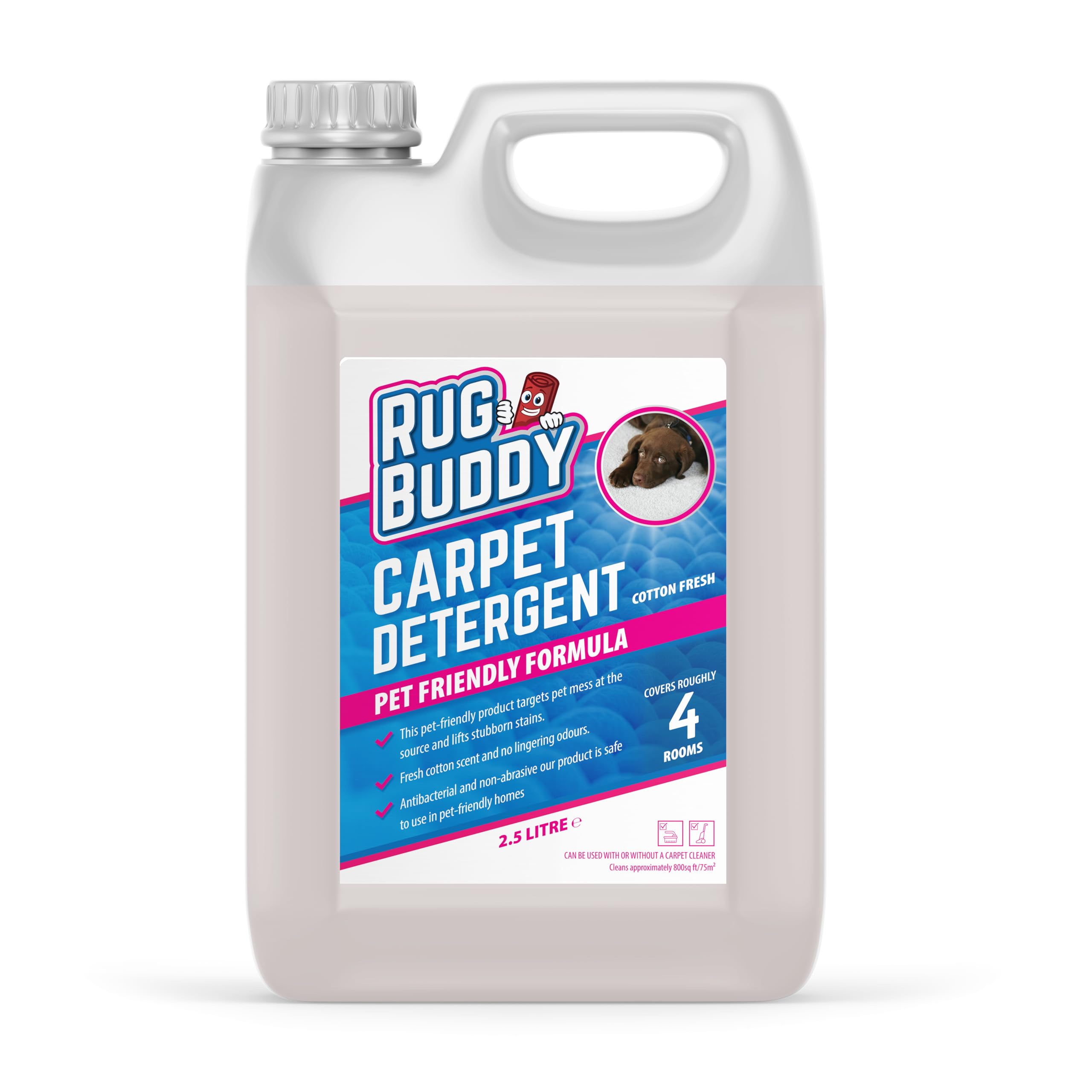 Rug Buddy - Pet Carpet Cleaner & Odour Neutraliser - Deep Clean Carpet Shampoo for Dog & Cat Mess - Urine & Stain Remover - Safe for Pets & Machines - Removes Bacteria - 2.5L