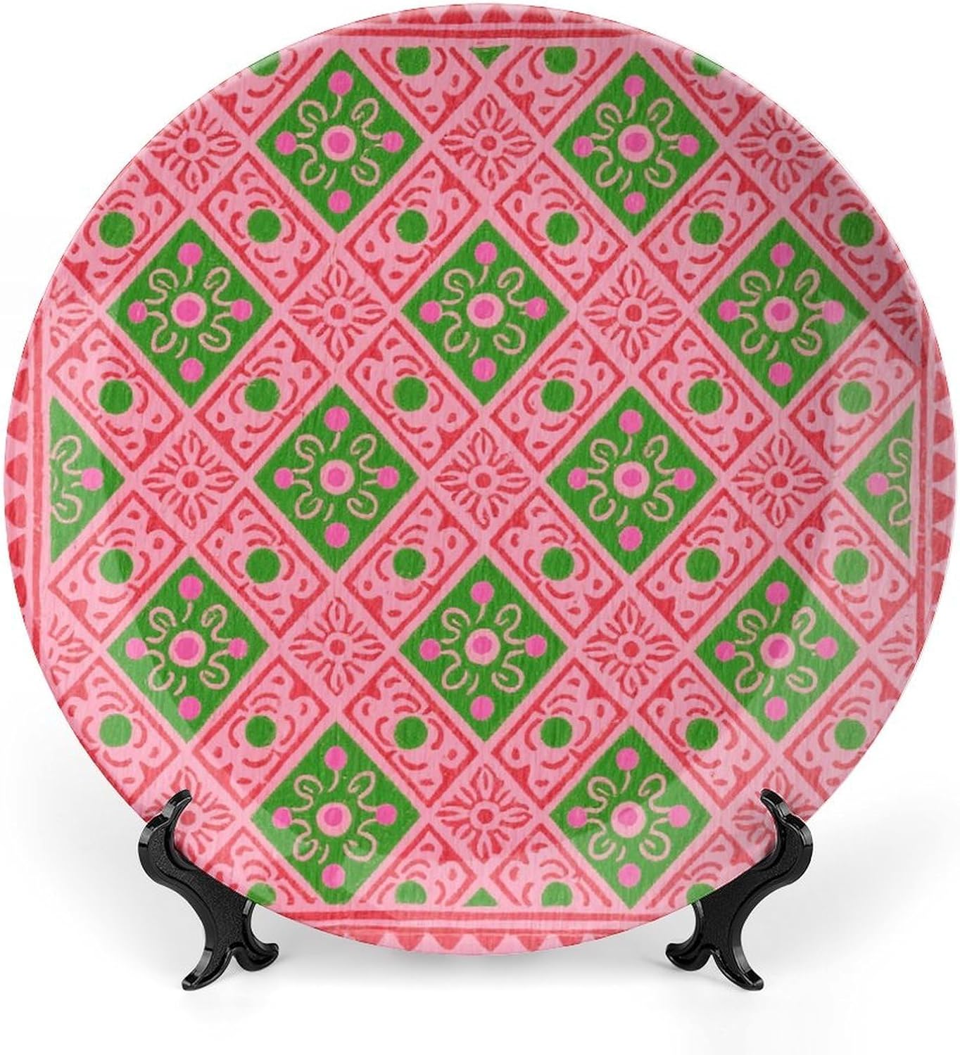 Pink Green Block Decorative Plates Bone China Plates with Stand for Display 10inch Round Ceramic Dinner Plates Dessert Plate for Kitchen Party Coffee Table Decor Art