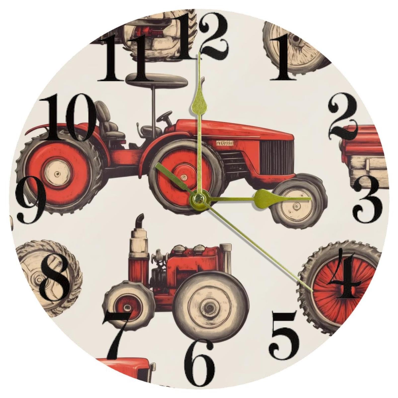 Horloge murale vintage tracteurs rouges cadeau rétro idéal pour maison et cuisine