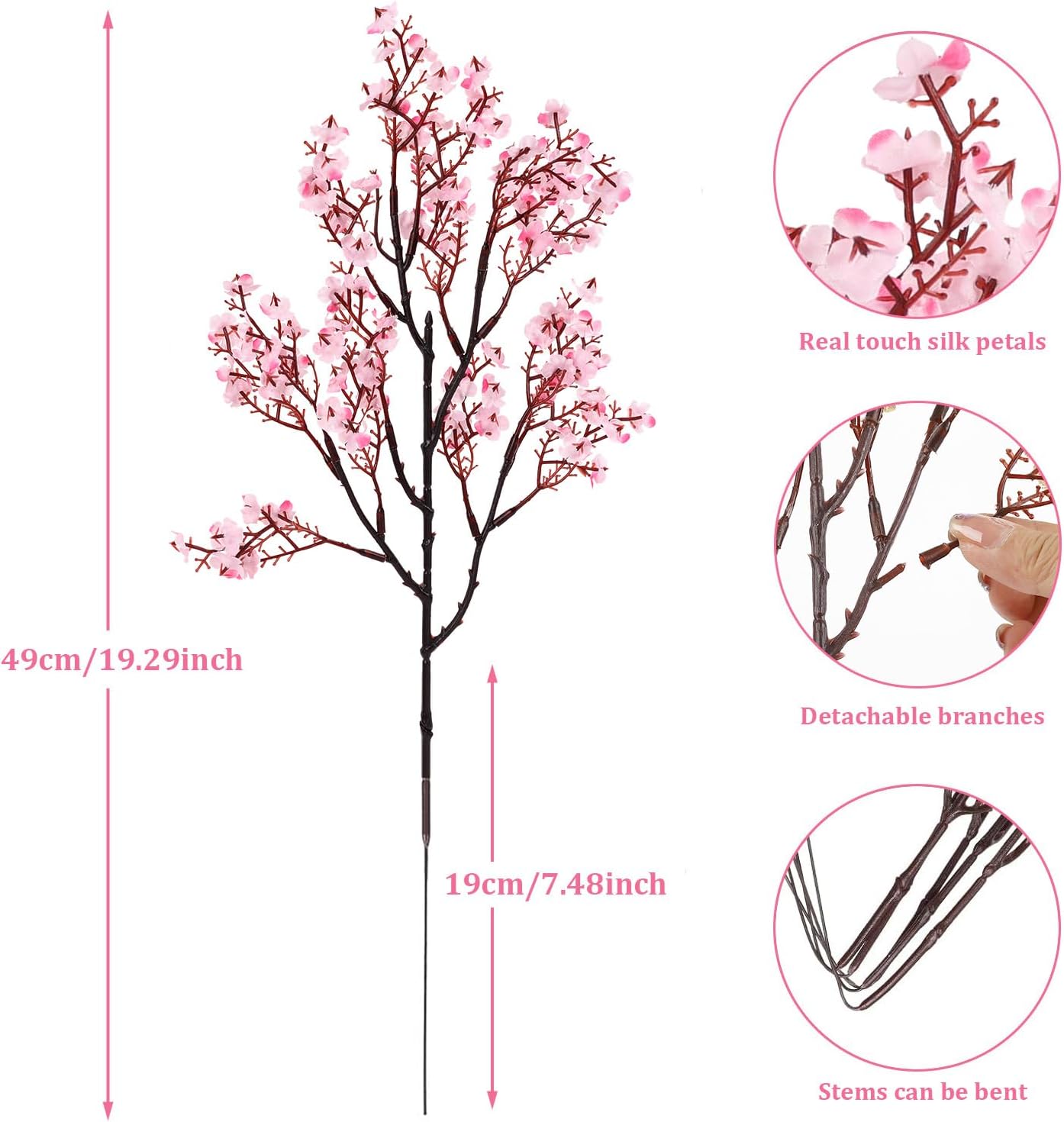 Babys Breath Artificial Flowers, 8 Bundles Cherry Blossom Pink Real Touch Fake Silk Flowers Bulk for Vase Home Office Wedding Spring Indoor Outdoor Centerpiece Table Party Decorations - Image 7